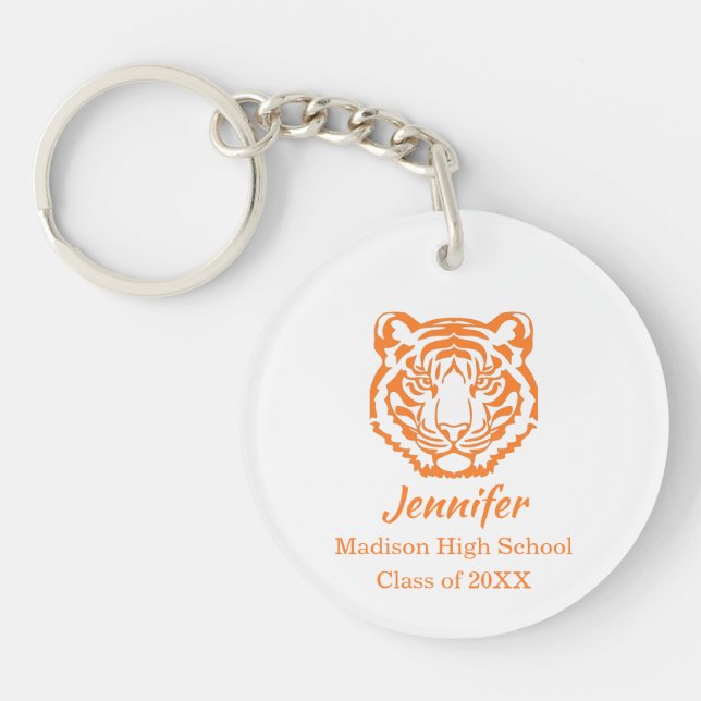 Orange Tiger Mascot Graduation   Key Ring (Front)