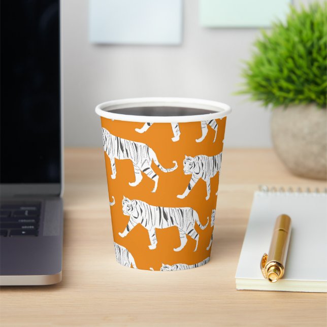 Orange Tiger Print Paper Cups (Insitu)