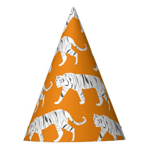 Orange Tiger Print Party Hat