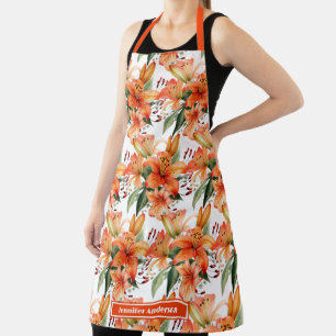 Orange Tiger Stargazer Lily Floral  Apron