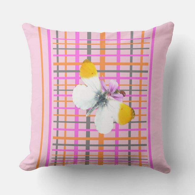 Orange Tip Butterfly Chequered Pattern Pillow (Front)