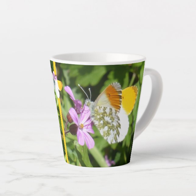 Orange Tip Butterfly Design Latte Mug (Right Angle)