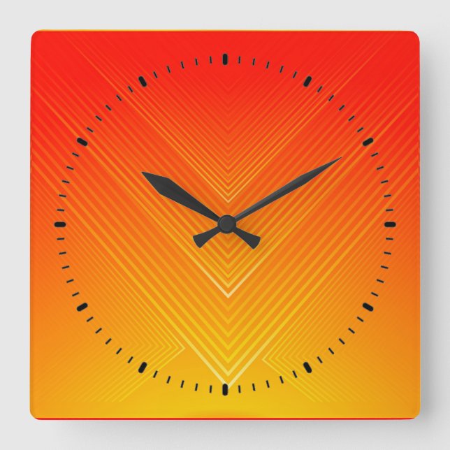 Orange to yellow geometric ombre square wall clock (Front)