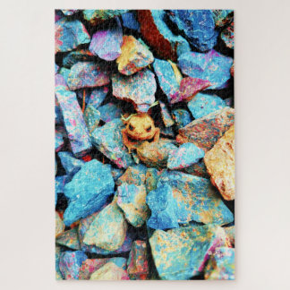 Orange Toad Surrounded by Colourful Rocks Jigsaw Puzzle