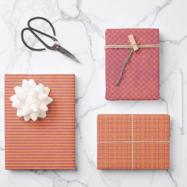Orange Tone Wrapping Paper Set of 3 Designs (Front)