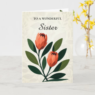 Orange Tones Protea Elegant Minimalist Birthday Card