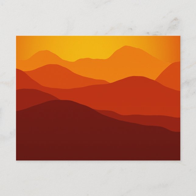 Orange Tones Sunset over Mountain Silhouettes Postcard (Front)