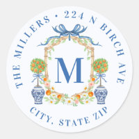 Orange Topiary Chinoiserie Monogram Address