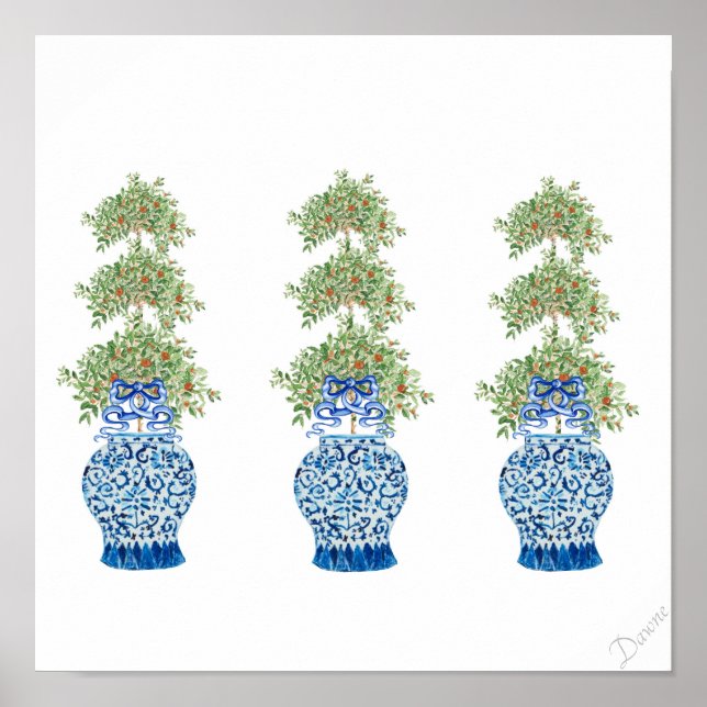 Orange Topiary Tree Ginger Jar Jars  art print (Front)