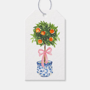 Orange Topiary Tree, Pink Bow Custom Gift Tags