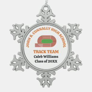 Orange Track Team Custom High School Christmas Snowflake Pewter Christmas Ornament
