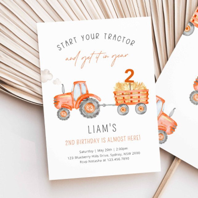 Orange Tractor Any Age Farm Birthday Party Invitation (Creator Uploaded)