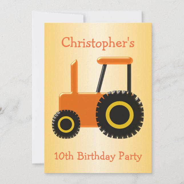 Orange Tractor Birthday Party Invitation (Front)