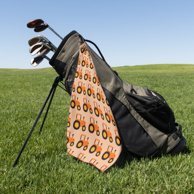 Orange Tractor Design Any Colour Background Golf Towel (Green)