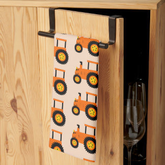 Orange Tractor Design Any Colour Background Tea Towel