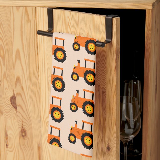 Orange Tractor Design Any Colour Background Tea Towel (Thirds Fold)