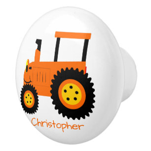 Orange Tractor Design Personalised Ceramic Knob