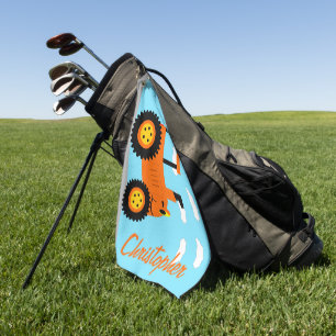 Orange Tractor Design Personalised Golf Towel