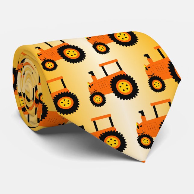 Orange Tractor Design Tie (Rolled)