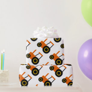 Orange Tractor Design Wrapping Paper