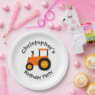 Orange Tractor Paper Plates