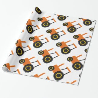 Orange Tractor Wrapping Paper