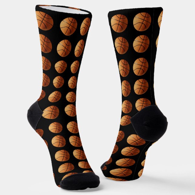 Orange Traditional Basketballs On Black Crew Socks (Angled)