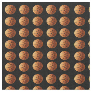 Orange Traditional Basketballs On Black, Fabric