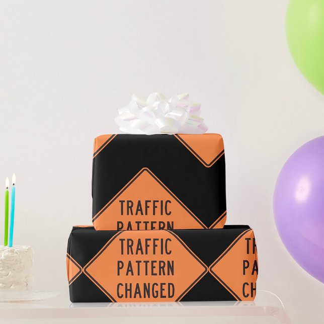 Orange Traffic Pattern Changed Road Warning Sign Wrapping Paper (Creator Uploaded)