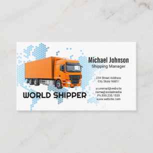 Orange Trailer Truck   Digital World Map Business Card