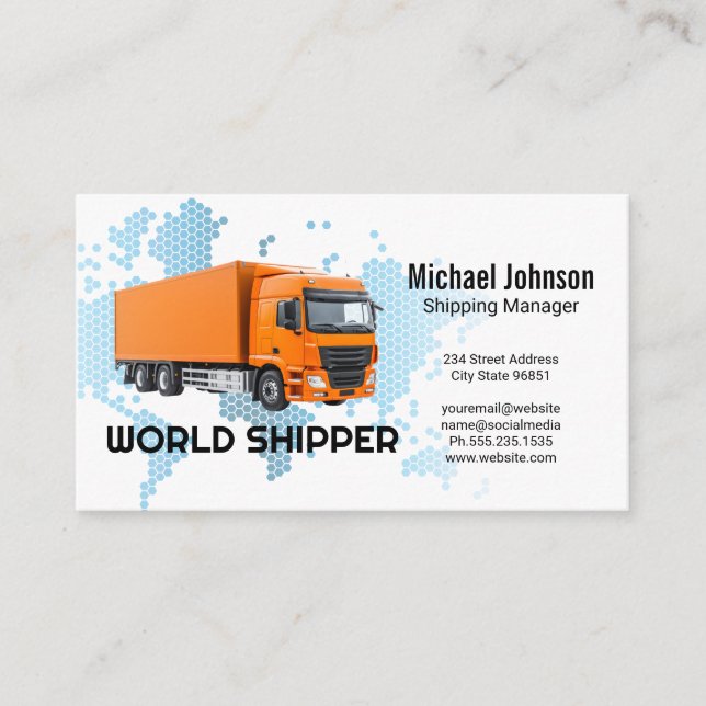 Orange Trailer Truck | Digital World Map Business Card (Front)