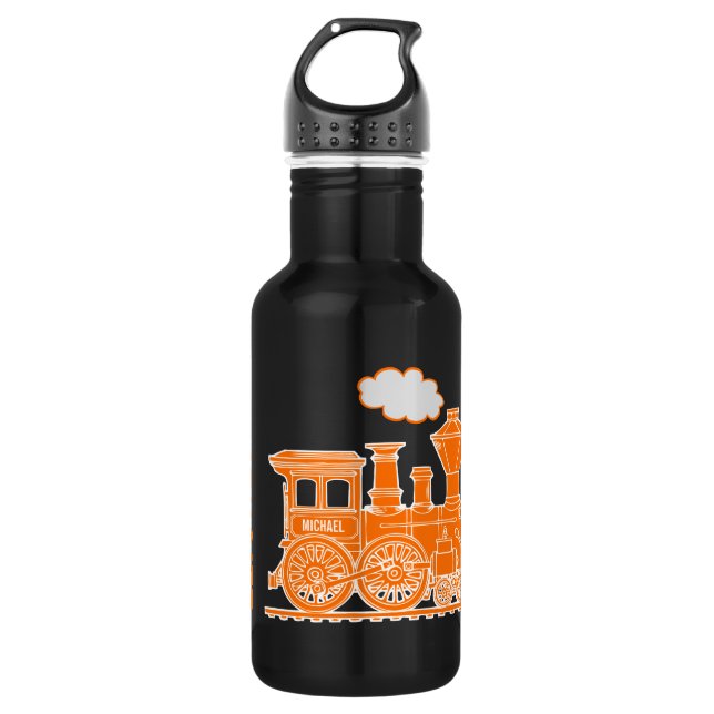 Orange train kids full name drinks bottle (Front)