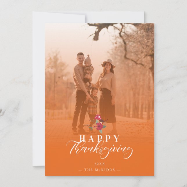 Orange Transparency Thanksgiving Family Photo Holiday Card (Front)