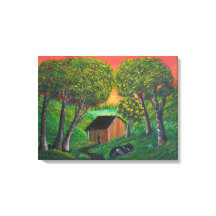 Orange Trapper Shack Wood Forest Landscape