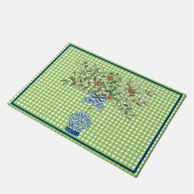 Orange Tree Ginger Jar Topiary Doormat Mat Rug (Angled)