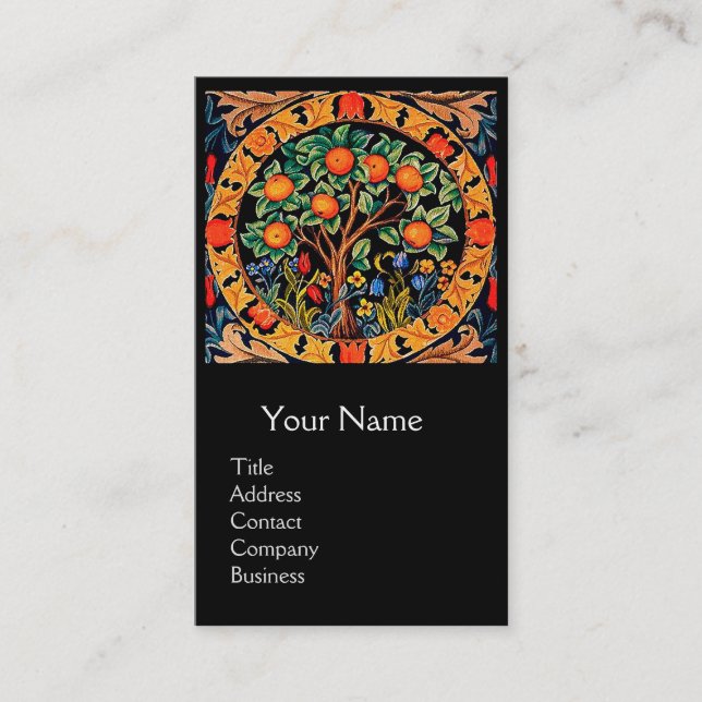 ORANGE TREE ,GREEN LEAVES,FLOWERS Floral Monogram Business Card (Front)