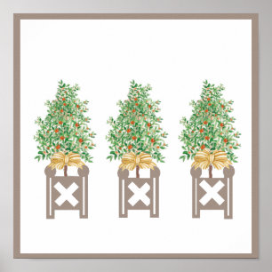 Orange tree Topiary Beige Chinoiserie art print