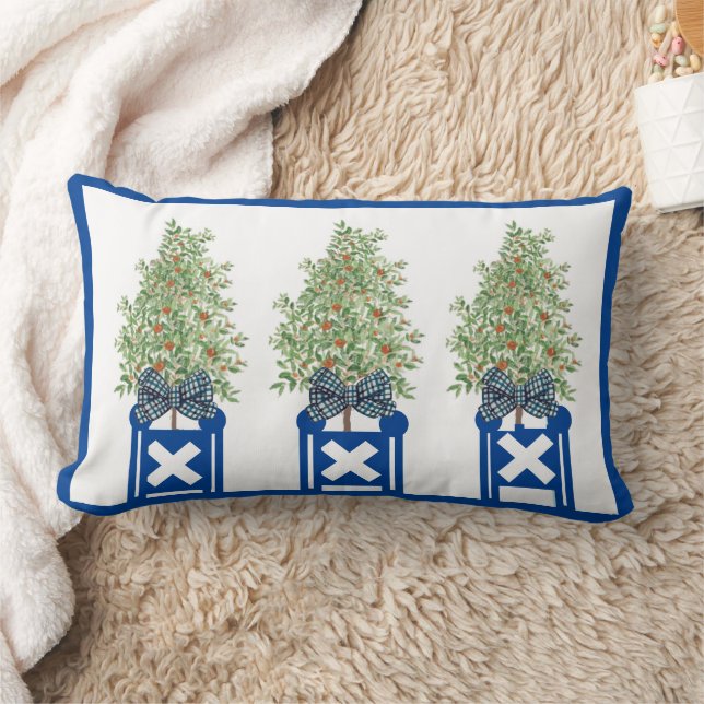 Orange tree Topiary Blue Chinoiserie  Lumbar Cushion (Blanket)