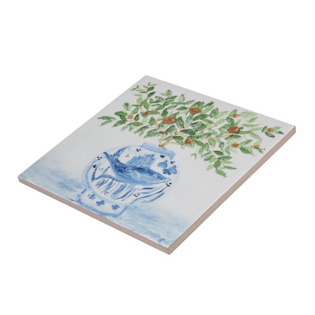 Orange Tree Topiary Ginger Jars Jar Art  Tile (Side)