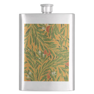 Orange Tree Vintage Wallpaper Pattern Art Nouveau Hip Flask