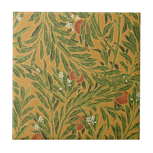 Orange Tree Vintage Wallpaper Pattern Art Nouveau Tile (Front)