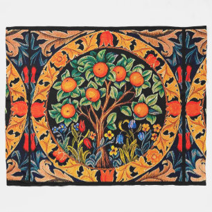 ORANGE TREE WITH GREEN LEAVES,FLOWERS  FLEECE BLANKET