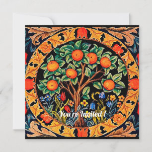 ORANGE TREE WITH GREEN LEAVES,FLOWERS INVITATION