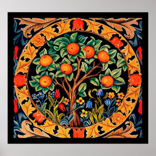 ORANGE TREE WITH GREEN LEAVES,FLOWERS POSTER