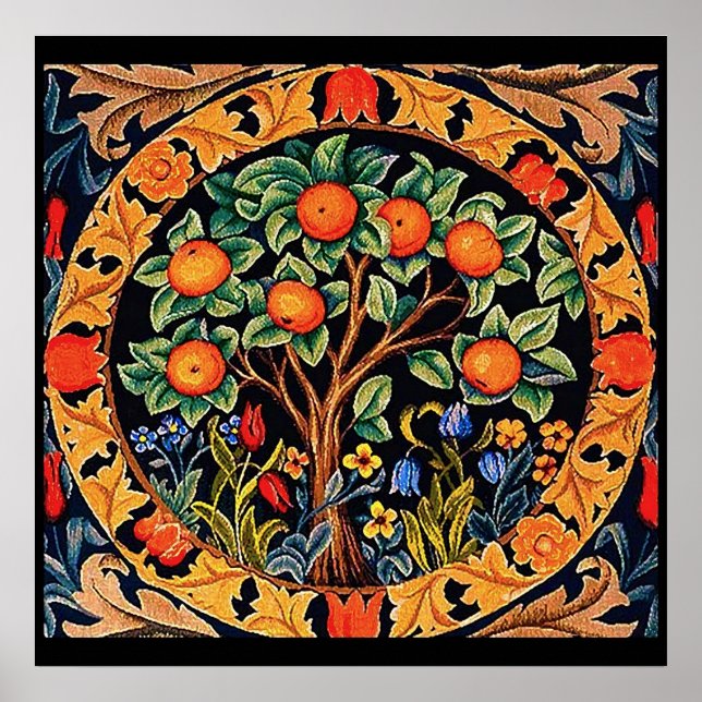 ORANGE TREE WITH GREEN LEAVES,FLOWERS POSTER (Front)