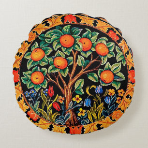 ORANGE TREE WITH GREEN LEAVES,FLOWERS ROUND CUSHION