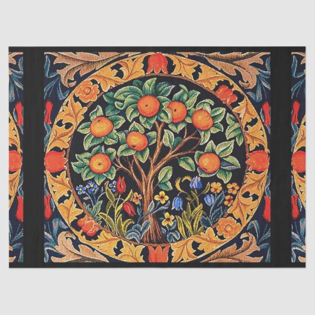 ORANGE TREE WITH GREEN LEAVES,FLOWERS TISSUE PAPER (Front)