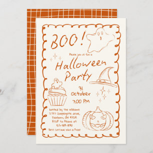 Orange Trendy Hand Drawn Sketchy Halloween Party Invitation
