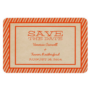 Orange Trendy Stripes Save the Date Magnet