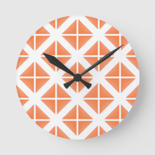 Orange Trendy Triangle Pattern Round Clock